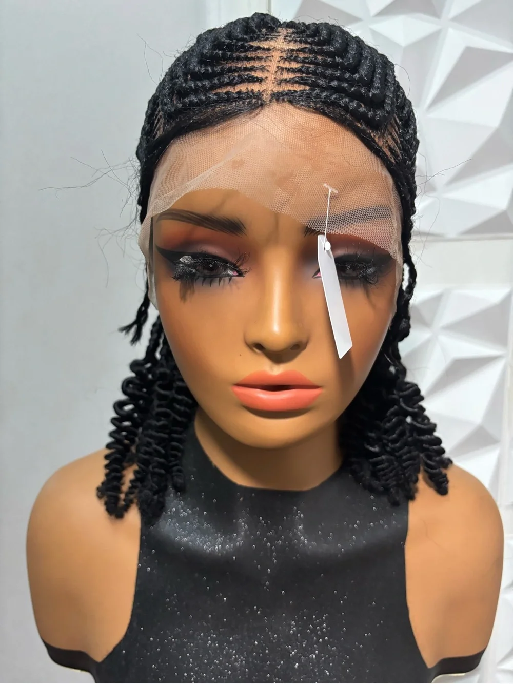 Short Handmade Cornrow Braided Wig with Curly Ends | Full Lace Braided Wig